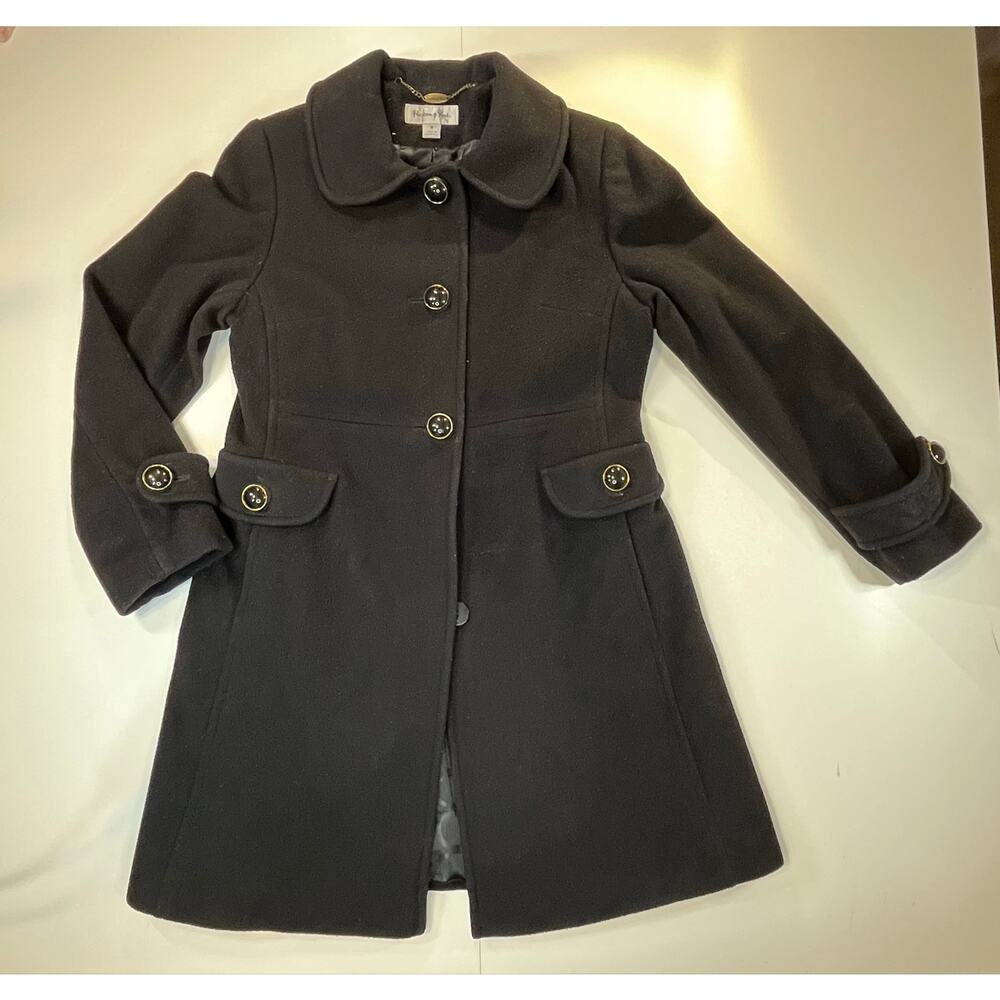 Preston & York Y2K Wool Cashmere Coat Women’s Sz 8 Black Gold Button Tailored - Picture 3 of 9